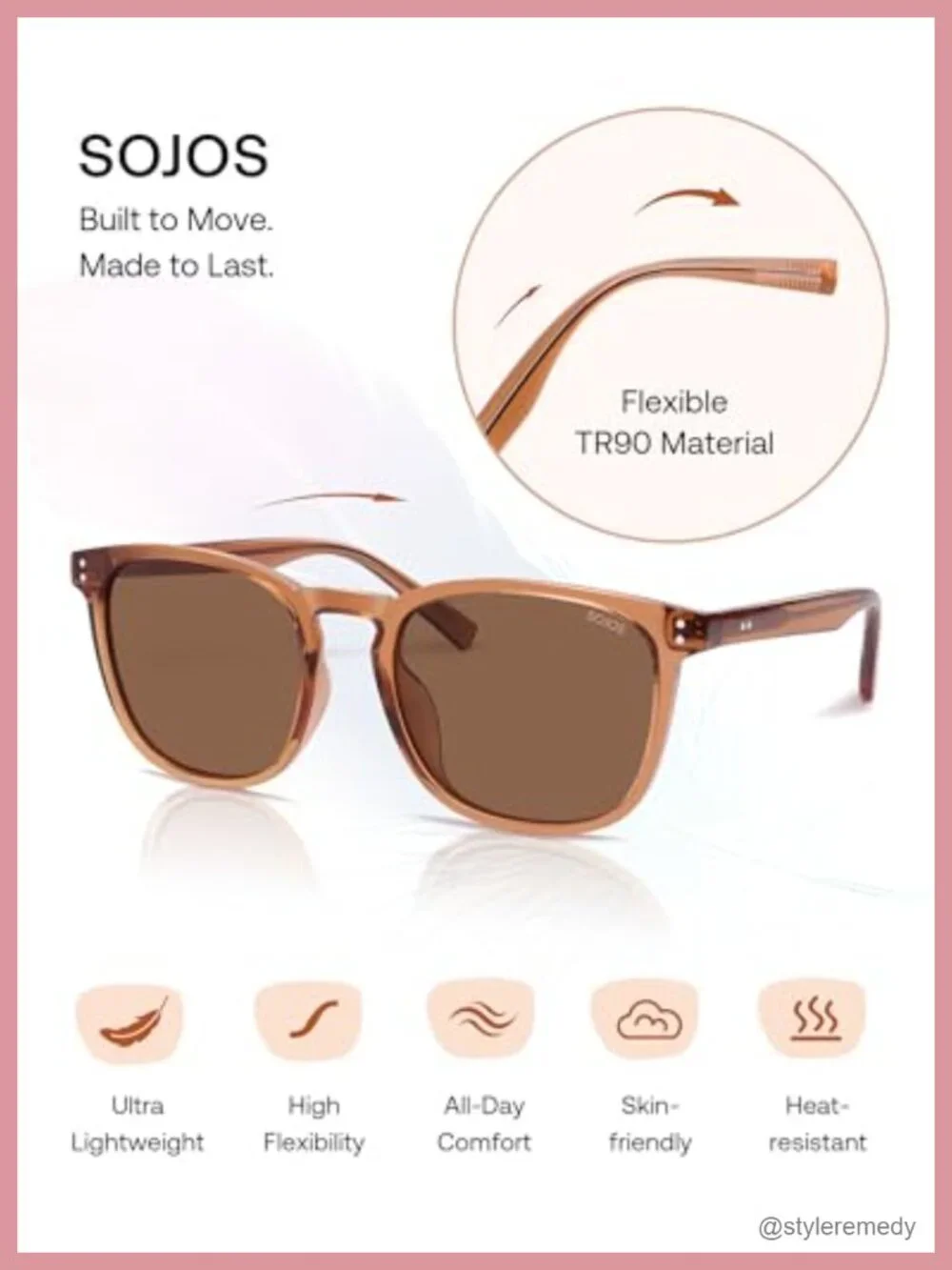 TR90 Frame Polarized Sunglasses UV400 Protection Lightweight Retro Unisex